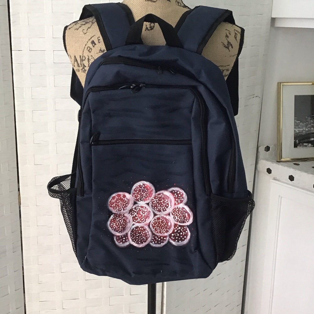 Navy Backpack with hand painted Design